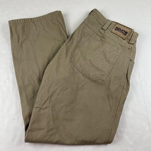 Duluth Trading Pants Mens 38x32 Khaki Straight Denim Canvas Heavy Duty Jeans - Picture 1 of 10